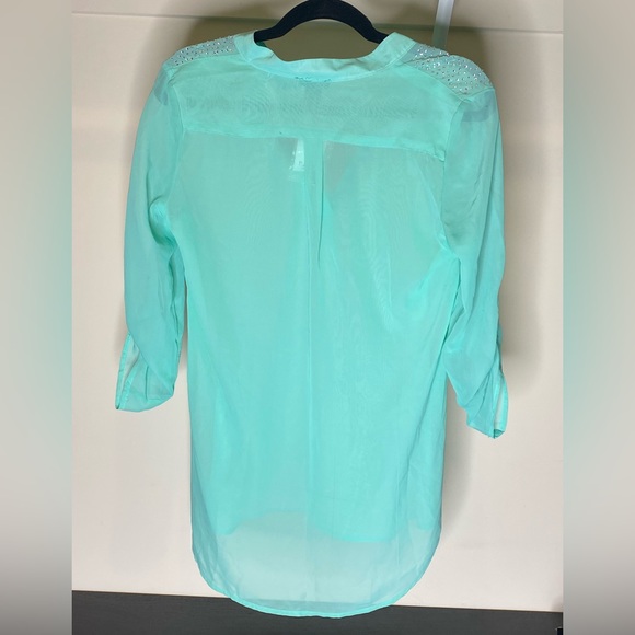 Roll Sleeve Rhinestone Top - Picture 3 of 6